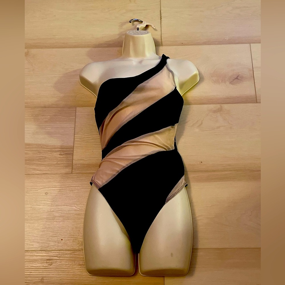 Black/Beige striped bodysuit,Size XL